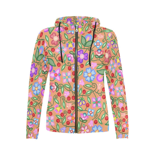 Petal Harmony Terracotta Full Zip Hoodie for Women
