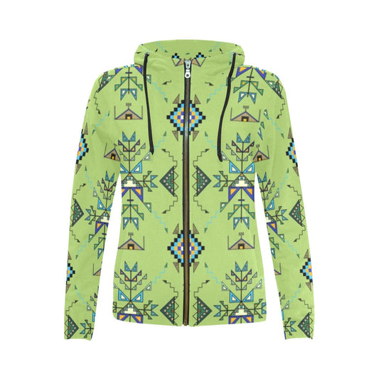 Bear Shield Green Full Zip Hoodie for Women