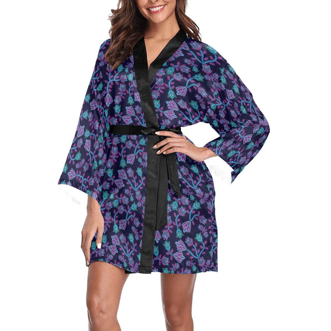 Beaded Blue Nouveau Long Sleeve Kimono Robe Long Sleeve Kimono Robe e-joyer 