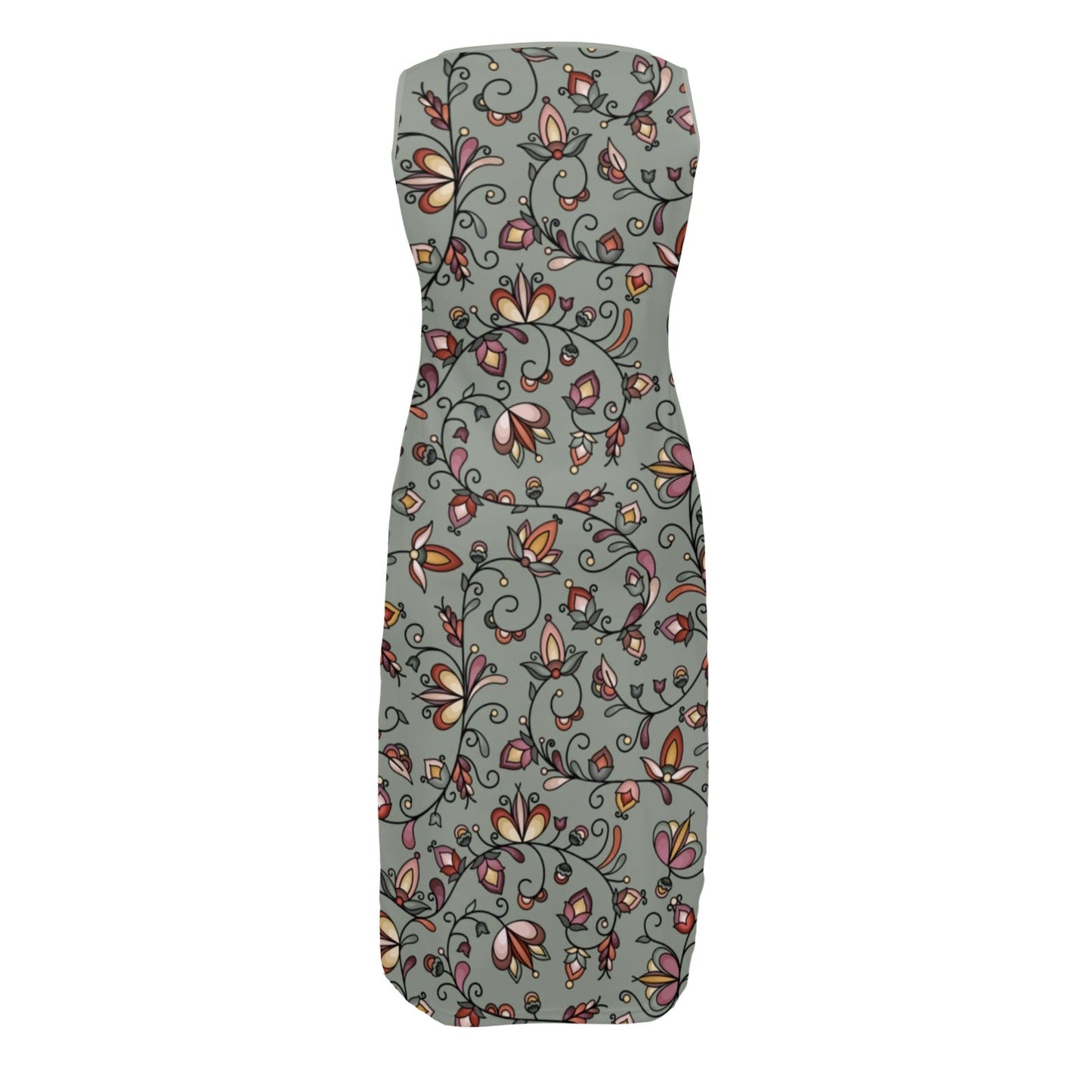 Burnt Sky Petals Green Phaedra Sleeveless Open Fork Long Dress