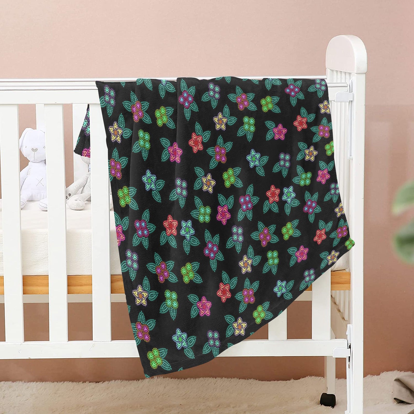 Berry Flowers Black Baby Blanket 30"x40" Baby Blanket 30"x40" e-joyer 