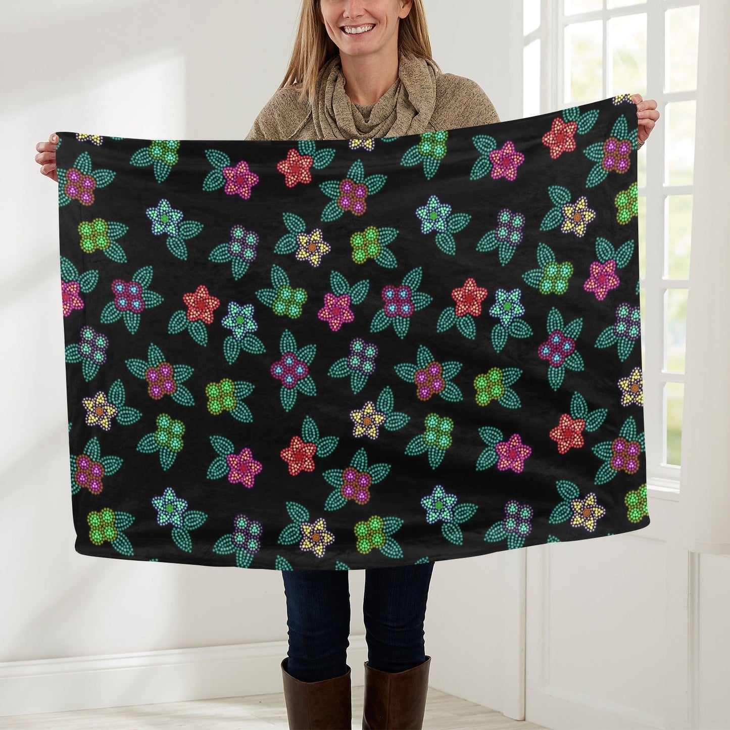 Berry Flowers Black Baby Blanket 30"x40" Baby Blanket 30"x40" e-joyer 