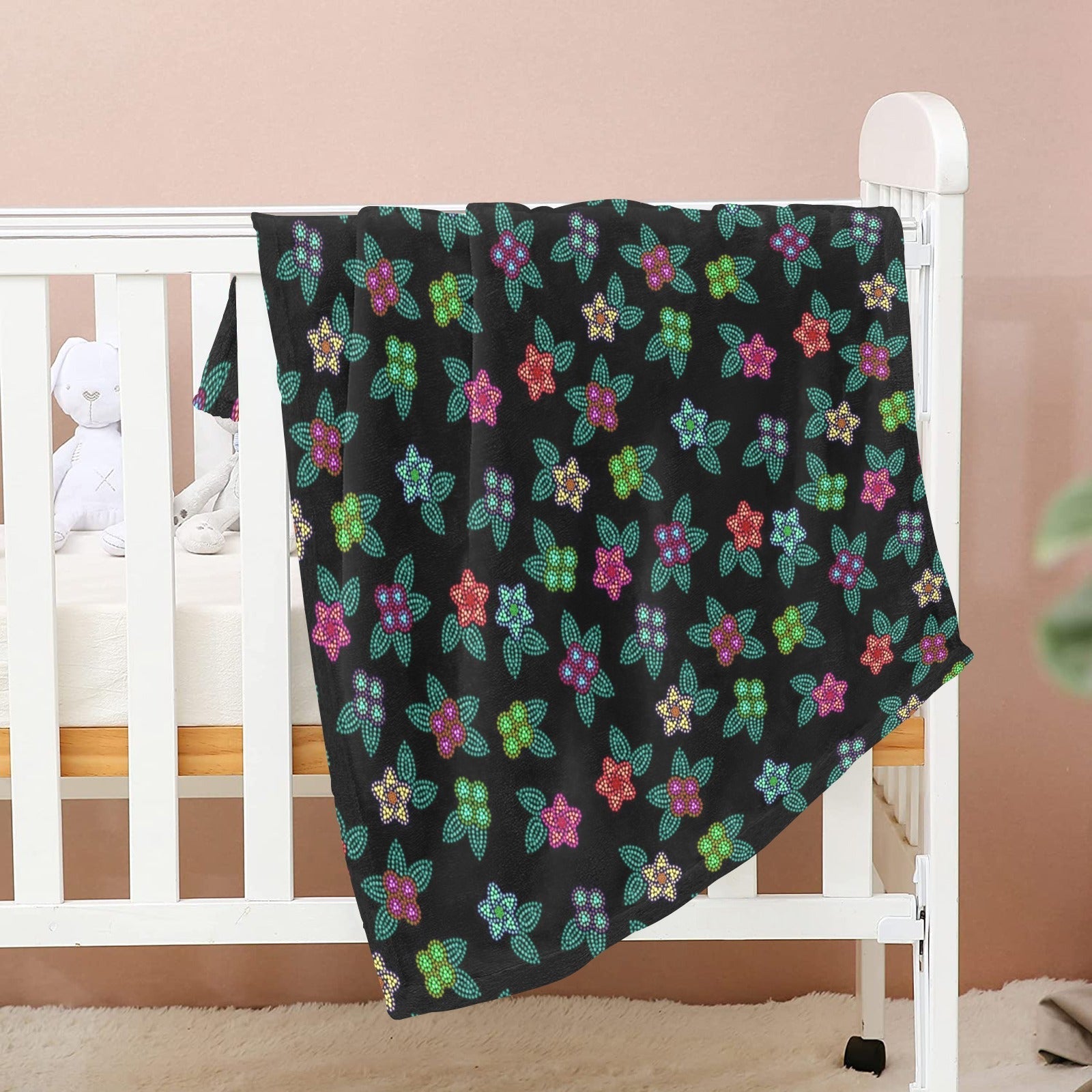 Berry Flowers Black Baby Blanket 40"x50" Baby Blanket 40"x50" e-joyer 