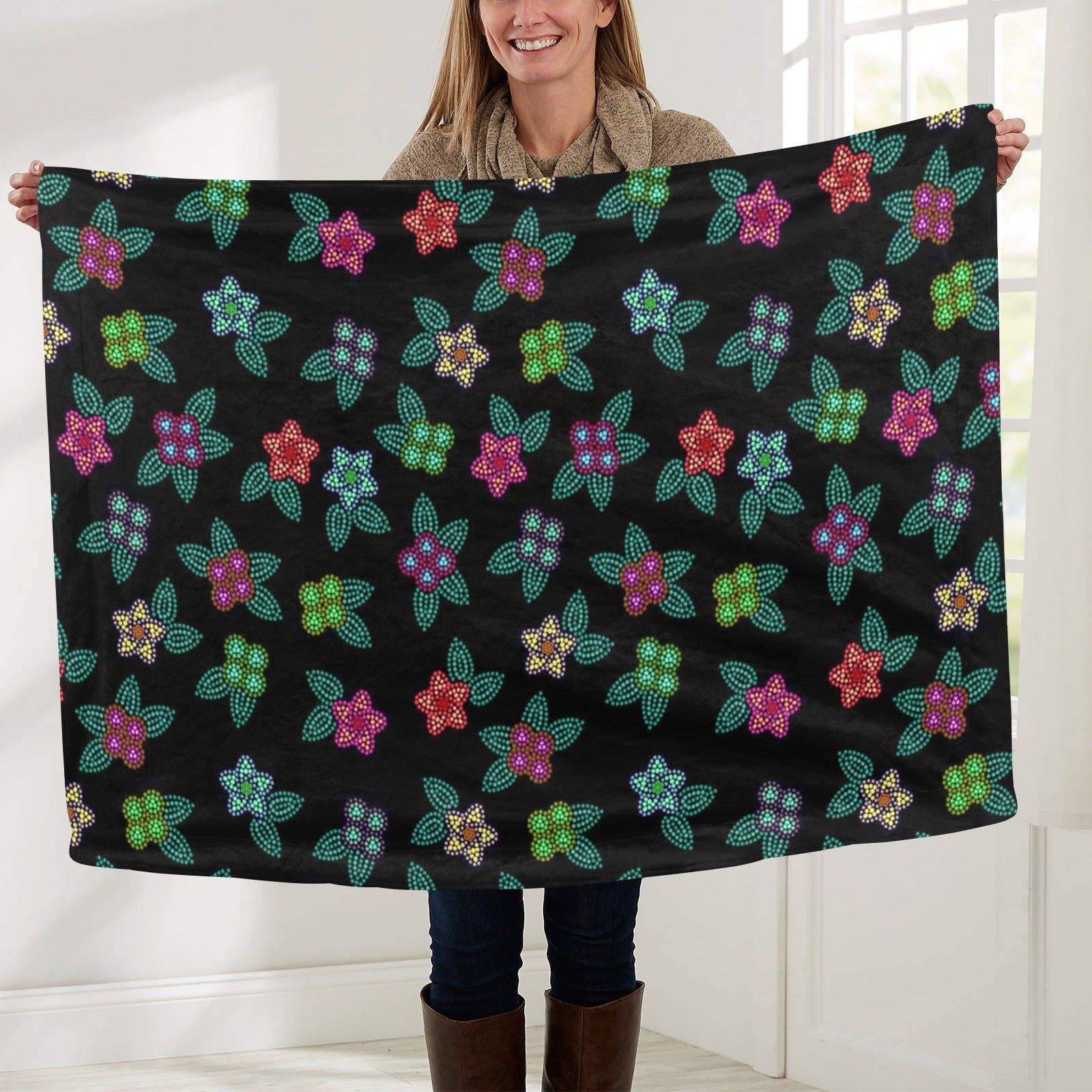 Berry Flowers Black Baby Blanket 40"x50" Baby Blanket 40"x50" e-joyer 