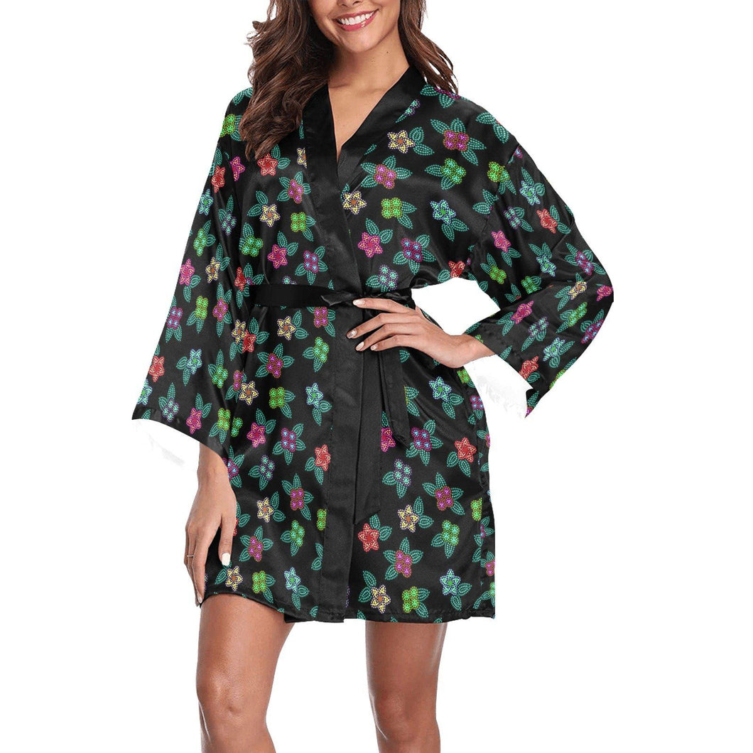 Berry Flowers Black Long Sleeve Kimono Robe Long Sleeve Kimono Robe e-joyer 