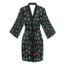 Load image into Gallery viewer, Berry Flowers Black Long Sleeve Kimono Robe Long Sleeve Kimono Robe e-joyer 
