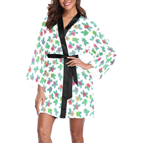 Berry Flowers White Long Sleeve Kimono Robe Long Sleeve Kimono Robe e-joyer 