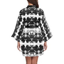 Load image into Gallery viewer, Between the Mountains Black and White Long Sleeve Kimono Robe Long Sleeve Kimono Robe e-joyer 
