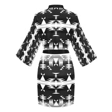 Load image into Gallery viewer, Between the Mountains Black and White Long Sleeve Kimono Robe Long Sleeve Kimono Robe e-joyer 
