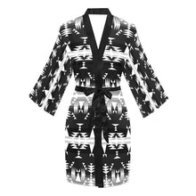 Load image into Gallery viewer, Between the Mountains Black and White Long Sleeve Kimono Robe Long Sleeve Kimono Robe e-joyer 
