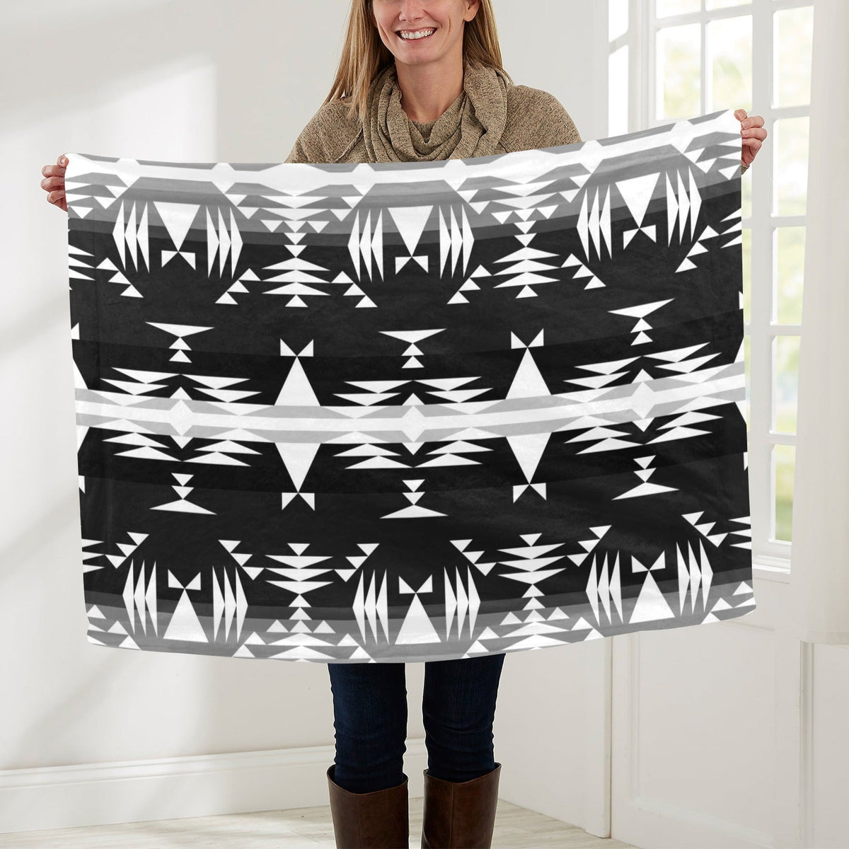 Between the Mountains Black and White Small Baby Blanket by 49 Dzine