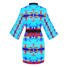 Load image into Gallery viewer, Between the Mountains Blue Long Sleeve Kimono Robe Long Sleeve Kimono Robe e-joyer 
