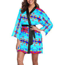 Load image into Gallery viewer, Between the Mountains Blue Long Sleeve Kimono Robe Long Sleeve Kimono Robe e-joyer 
