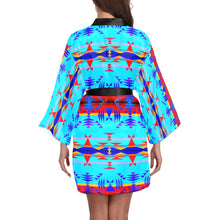 Load image into Gallery viewer, Between the Mountains Blue Long Sleeve Kimono Robe Long Sleeve Kimono Robe e-joyer 
