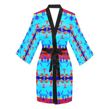 Load image into Gallery viewer, Between the Mountains Blue Long Sleeve Kimono Robe Long Sleeve Kimono Robe e-joyer 
