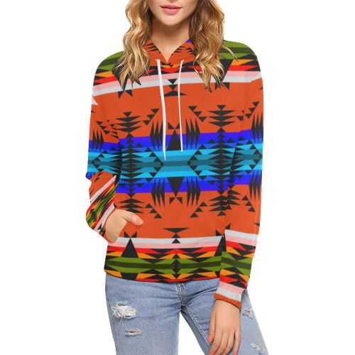 Between the Mountains Orange All Over Print Hoodie for Women (USA Size) (Model H13) All Over Print Hoodie for Women (H13) e-joyer 