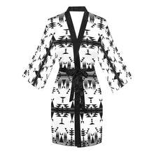 Load image into Gallery viewer, Between the Mountains White and Black Long Sleeve Kimono Robe Long Sleeve Kimono Robe e-joyer 
