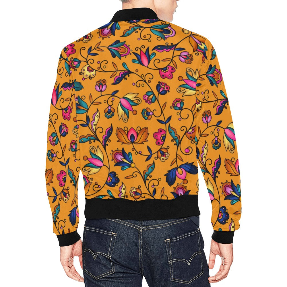 Copper Prairie Petals Orange Bomber Jacket for Men