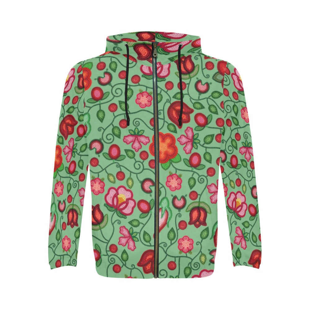 Rose Reverie Green Zip Hoodie