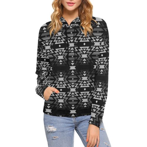 Black Fire Black and Gray All Over Print Hoodie for Women (USA Size) (Model H13) All Over Print Hoodie for Women (H13) e-joyer 