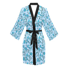 Load image into Gallery viewer, Blue Floral Amour Long Sleeve Kimono Robe Long Sleeve Kimono Robe e-joyer 
