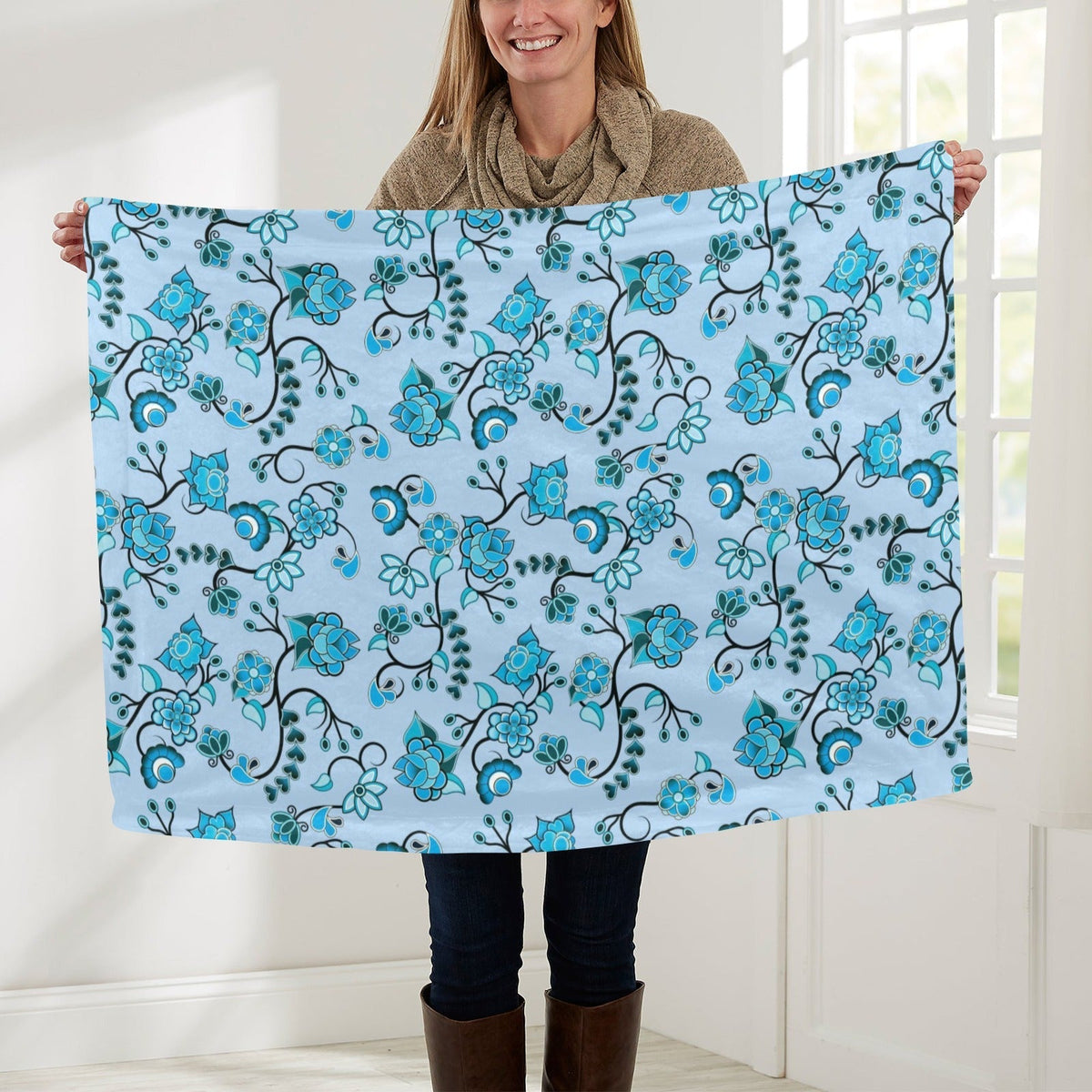Blue Floral Amour Small Baby Blanket by 49 Dzine