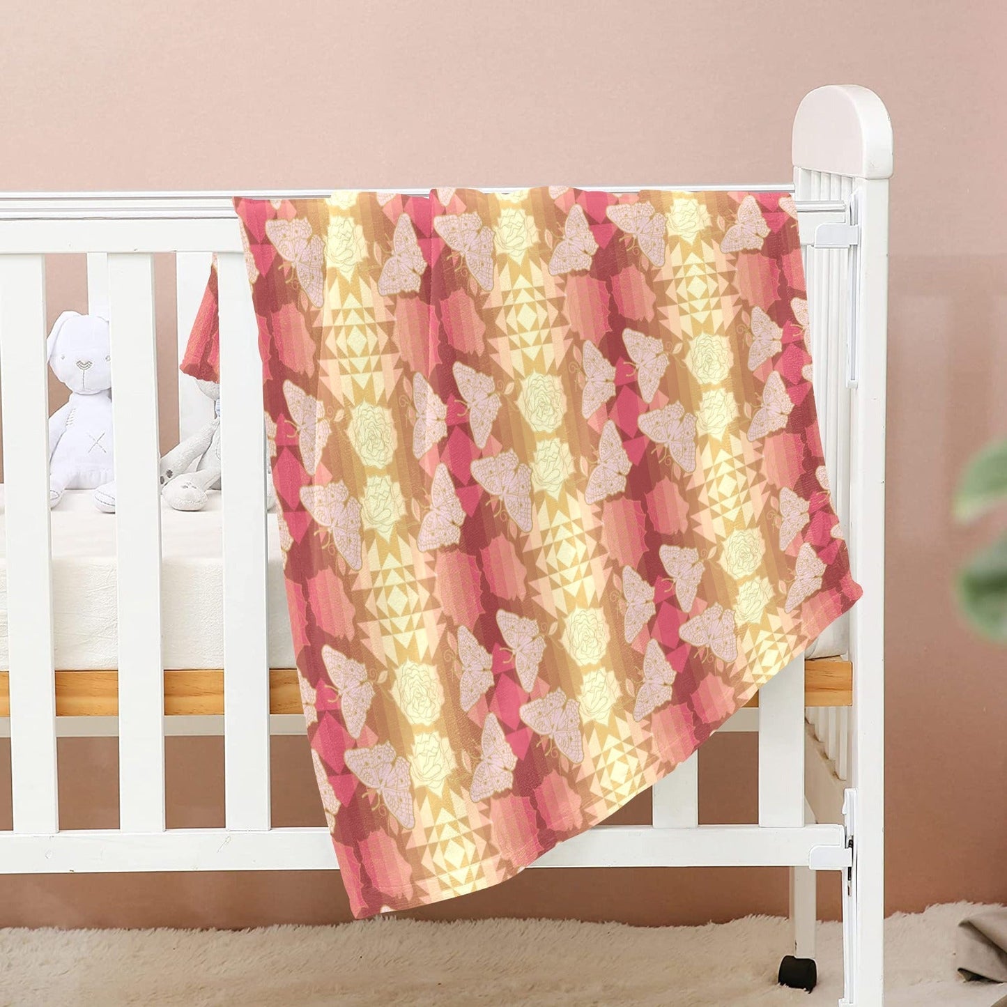 Butterfly and Roses on Geometric Baby Blanket 30"x40" Baby Blanket 30"x40" e-joyer 