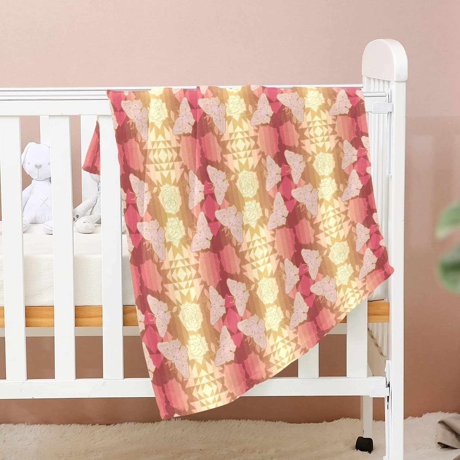 Butterfly and Roses on Geometric Baby Blanket 30"x40" Baby Blanket 30"x40" e-joyer 