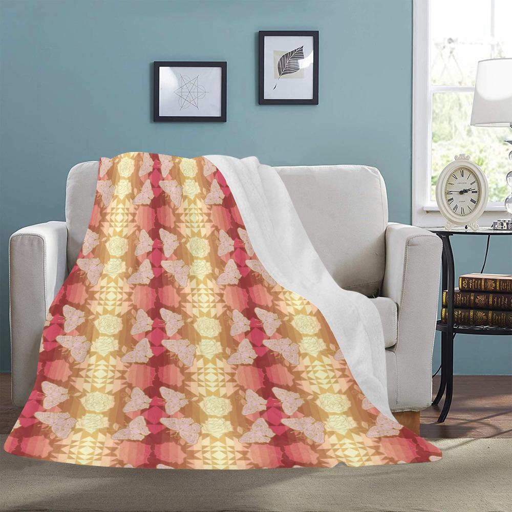 Butterfly and Roses on Geometric Ultra-Soft Micro Fleece Blanket 60"x80" Ultra-Soft Blanket 60''x80'' e-joyer 