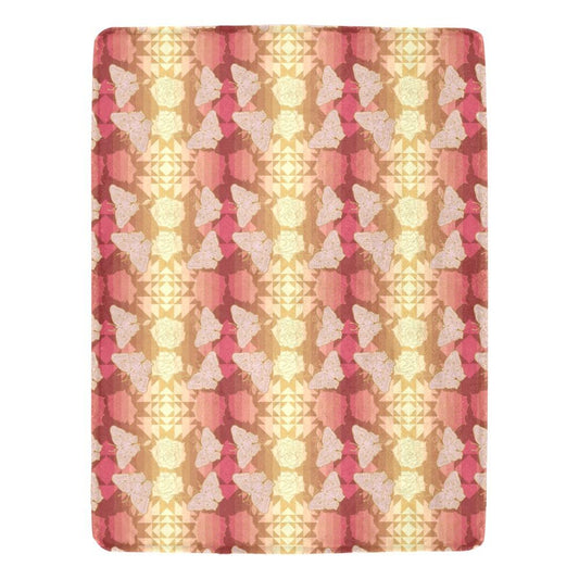 Butterfly and Roses on Geometric Ultra-Soft Micro Fleece Blanket 60"x80" Ultra-Soft Blanket 60''x80'' e-joyer 