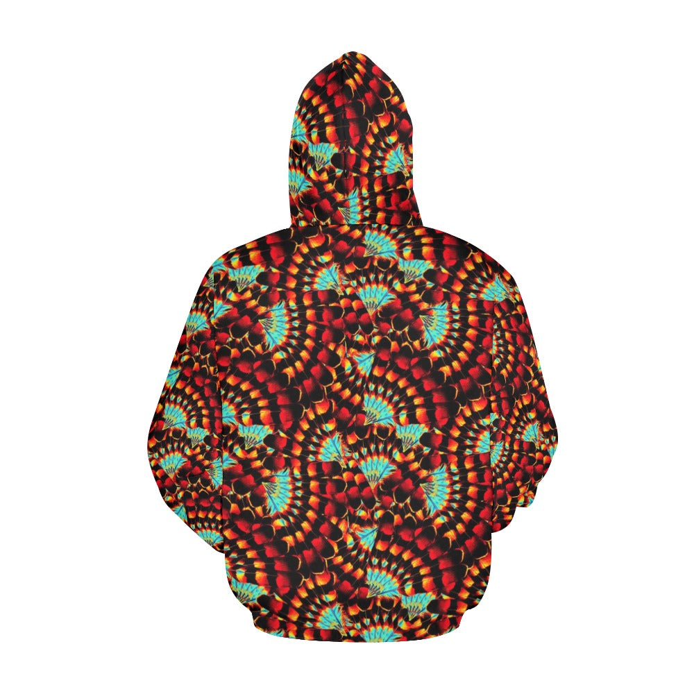 Hawk Feathers Fire and Turquoise Hoodie for Women