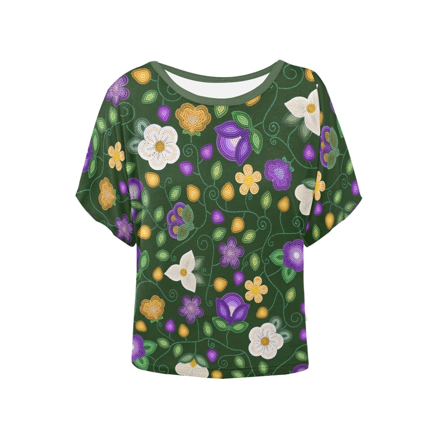 Midnight Moss Bloom Forest Batwing Blouse