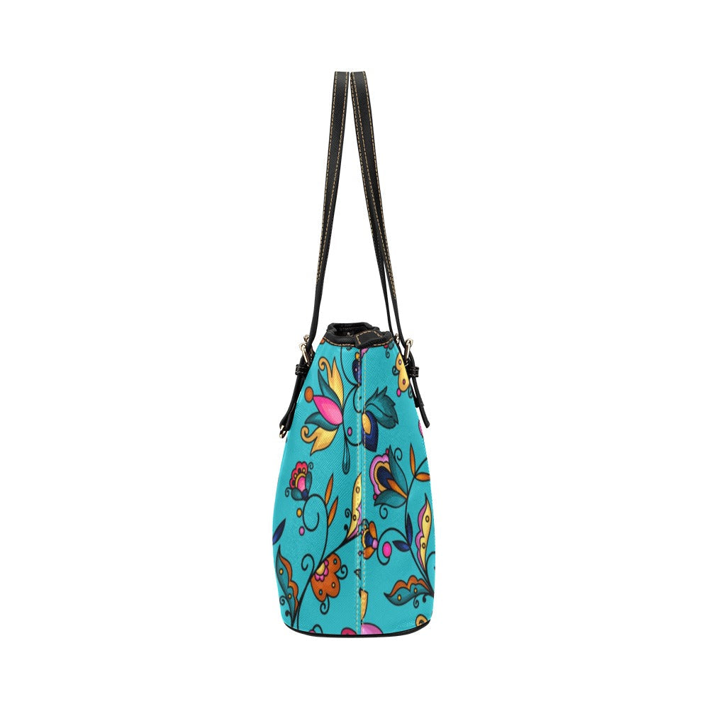 Copper Prairie Petals Turquoise Leather Tote
