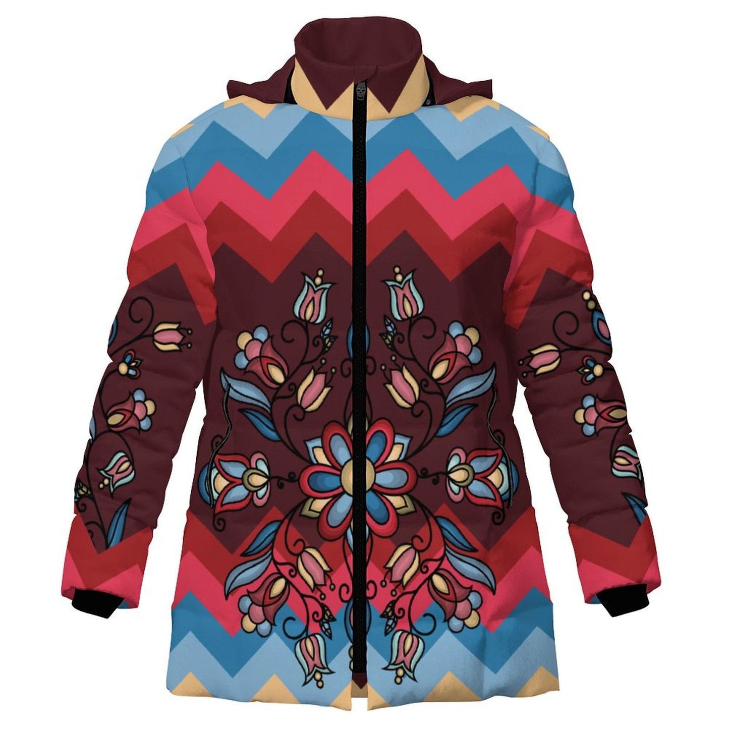 Frozen Petal Cascade Women's Hooded Puffer Coat