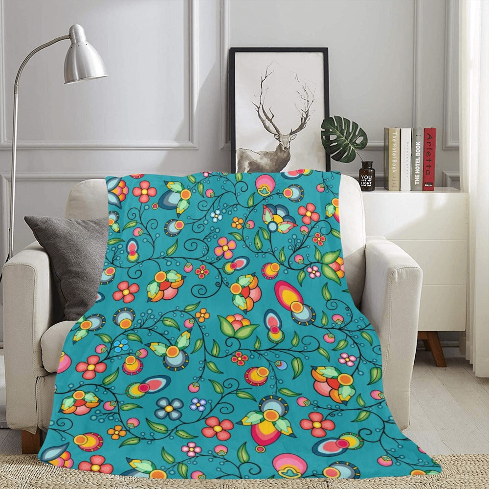 Floral Bounty Teal X-Large Micro Fleece Blanket