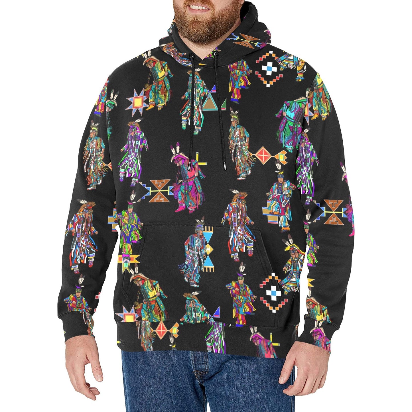 Men's Grass Dancers Black Men's Long Sleeve Fleece Hoodie