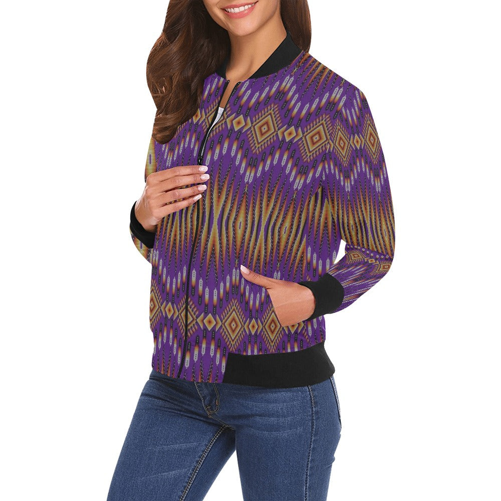 Fire Feather Purple Bomber Jacket for Women