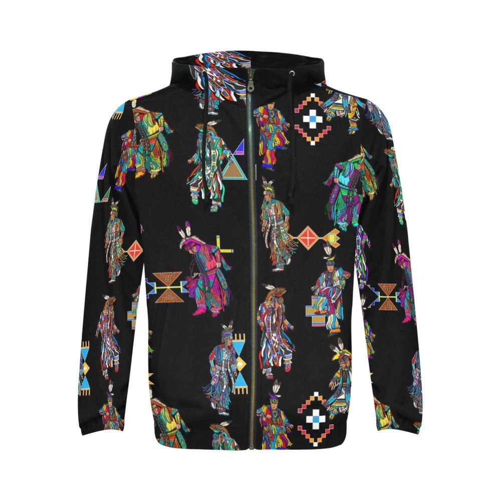 Men's Grass Dancers Black Men's Zipper Hoodie