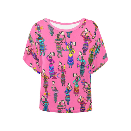 Women's Jingle Dancers Pink Women's Batwing-Sleeved Blouse T shirt