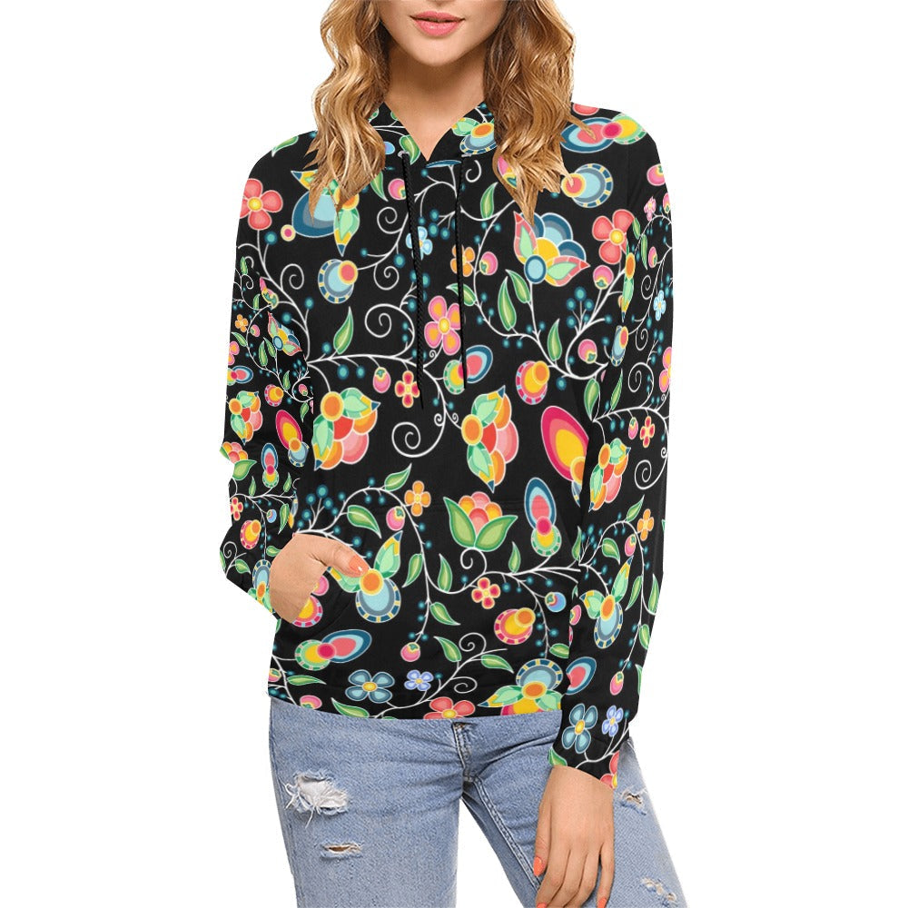 Floral Bounty Black Hoodie for Women