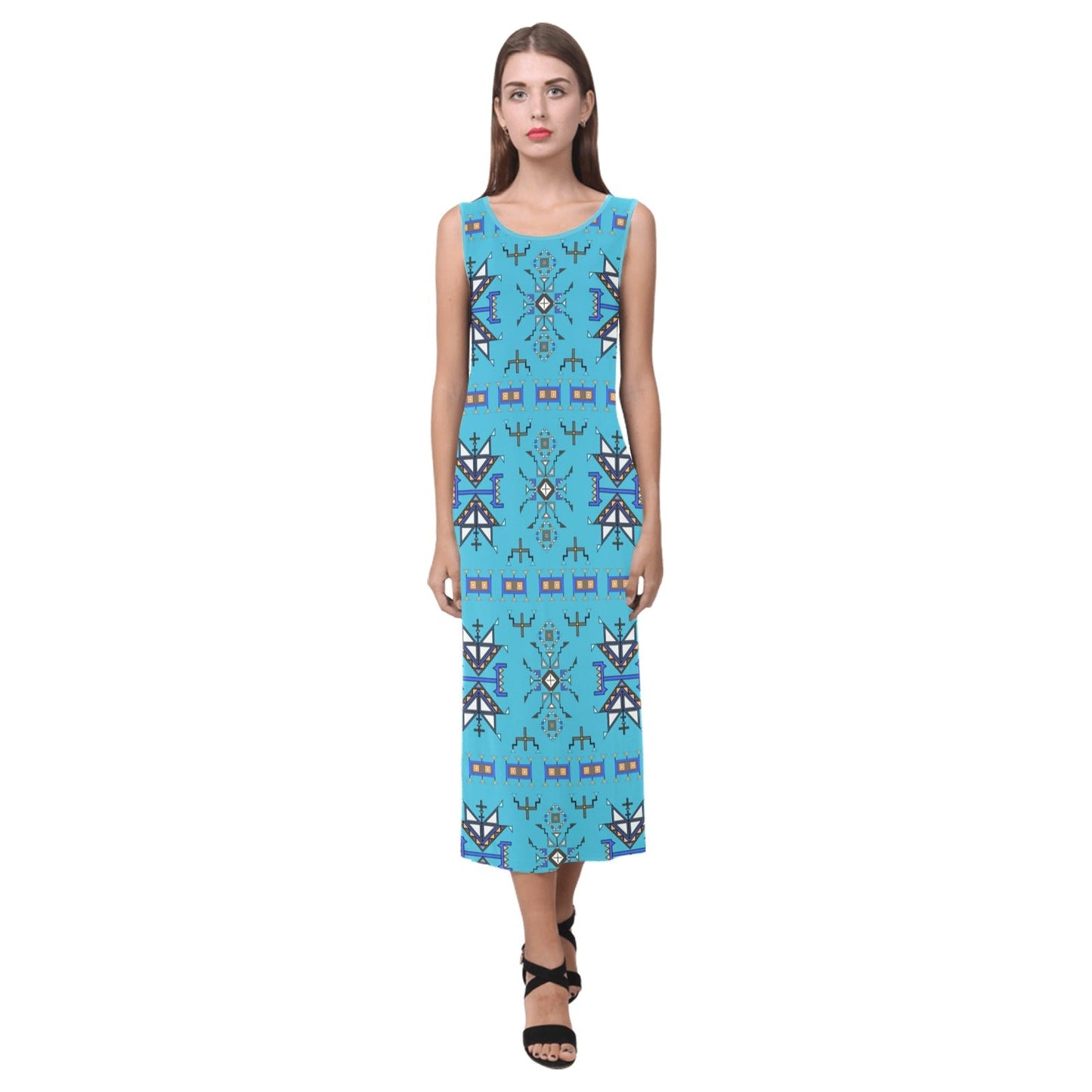 Eagle Strike Blue Phaedra Sleeveless Open Fork Long Dress