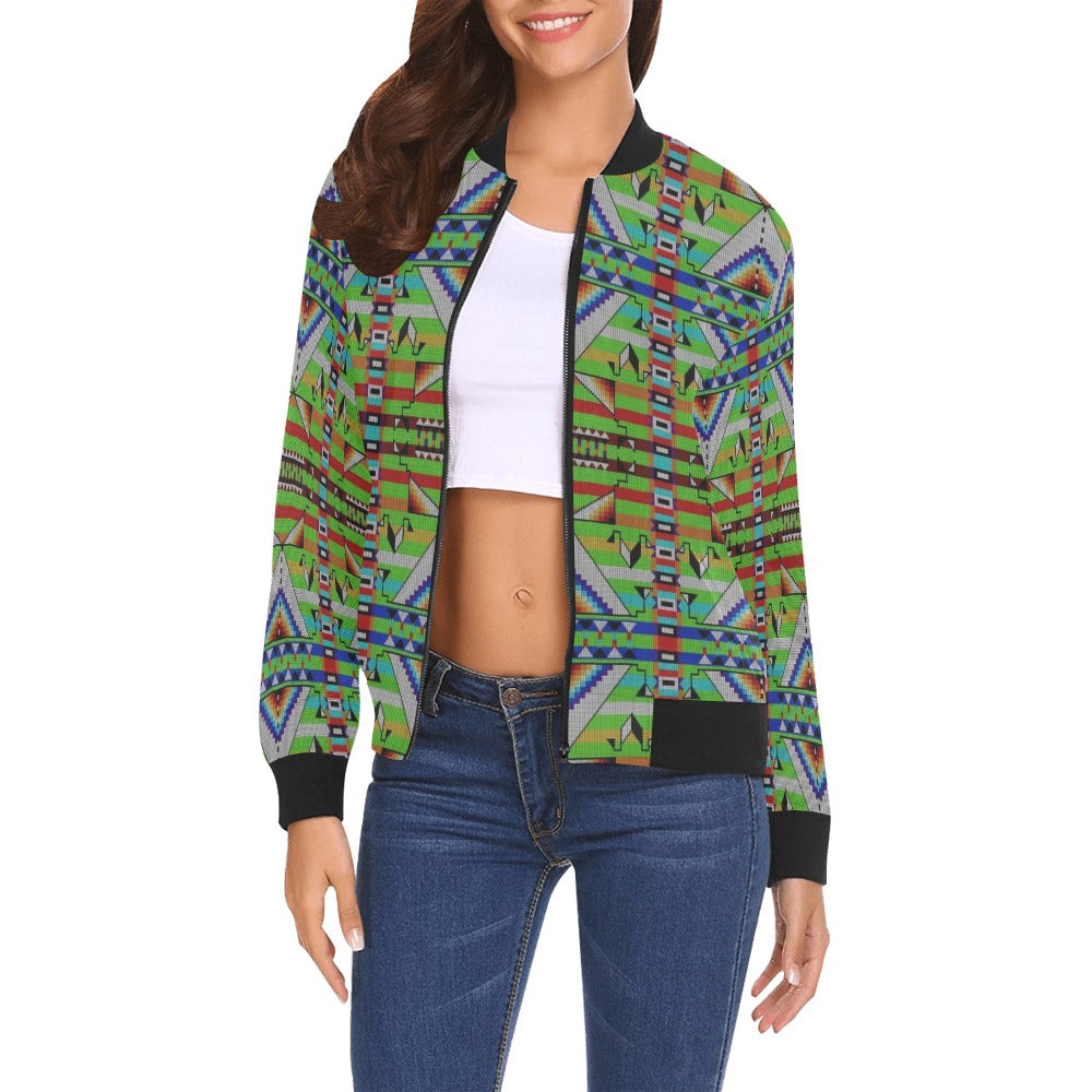 Medicine Blessing Lime Green Bomber Jacket for Women