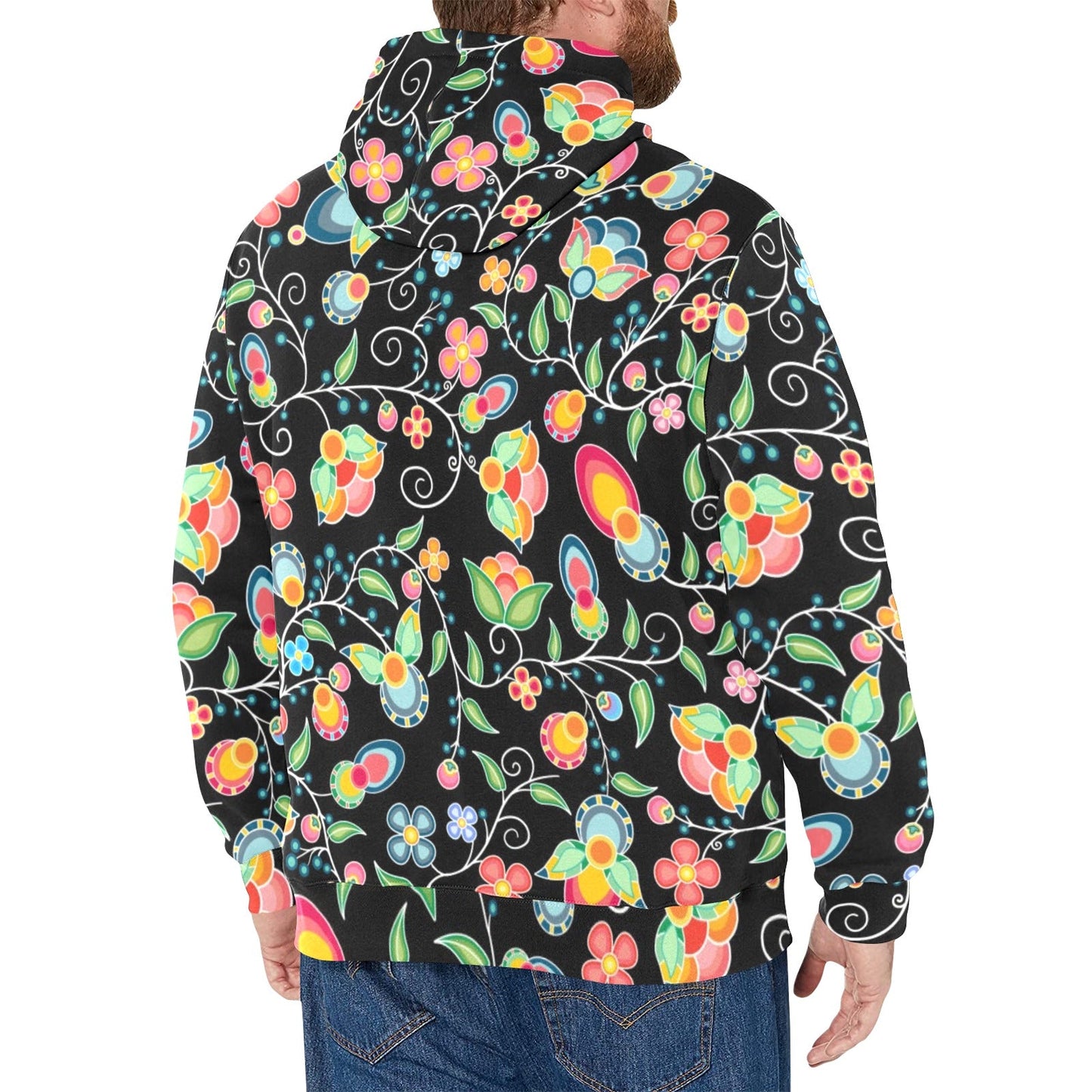 Floral Bounty Black Men's Long Sleeve Fleece Hoodie
