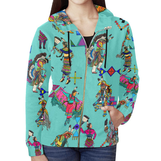 Grand Entry Dancers Eggshell Blue Full Zip Hoodie for Women