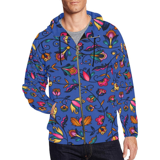 Copper Prairie Petals Blue Zip Hoodie