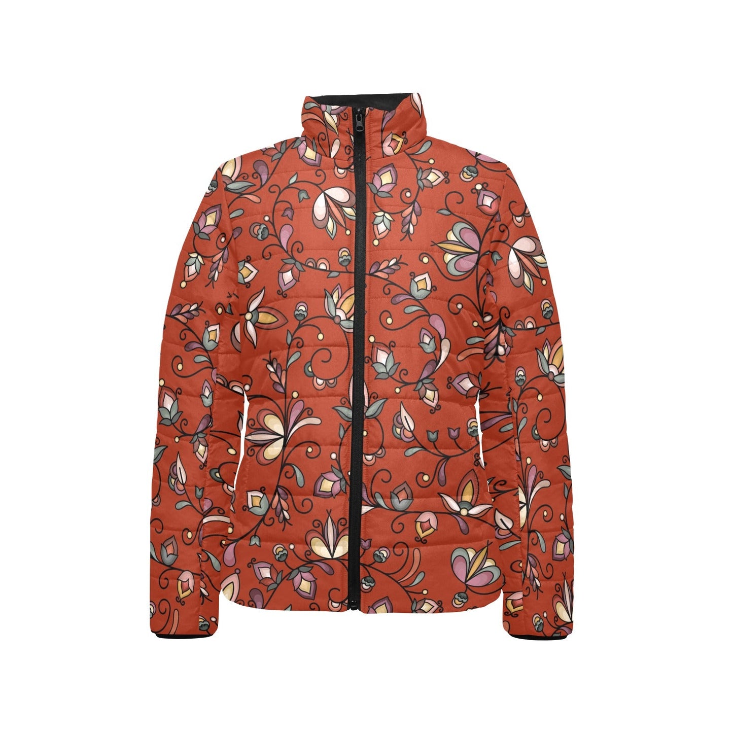 Burnt Sky Petals Red Women's Stand Collar Padded Jacket