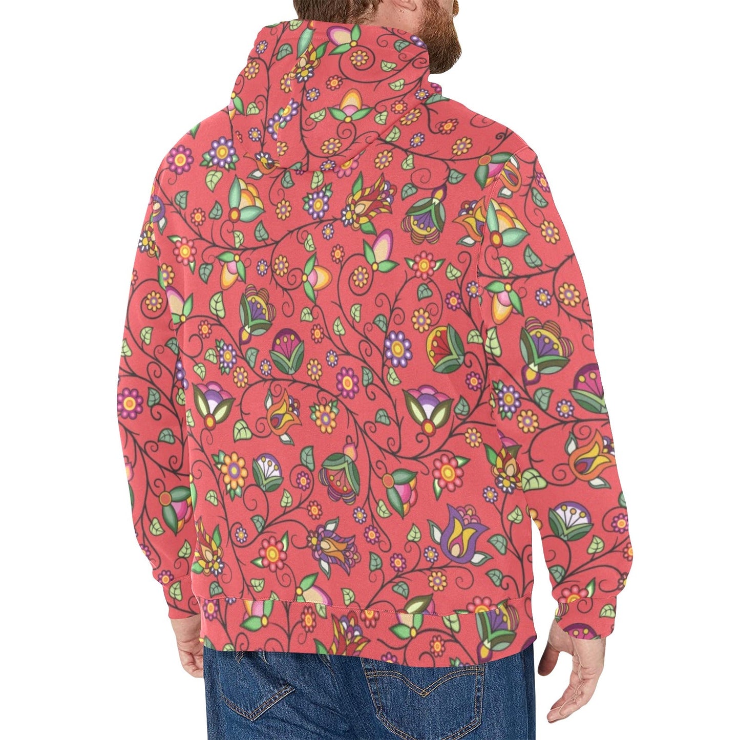 Heartbeat Petals Red Men's Long Sleeve Fleece Hoodie