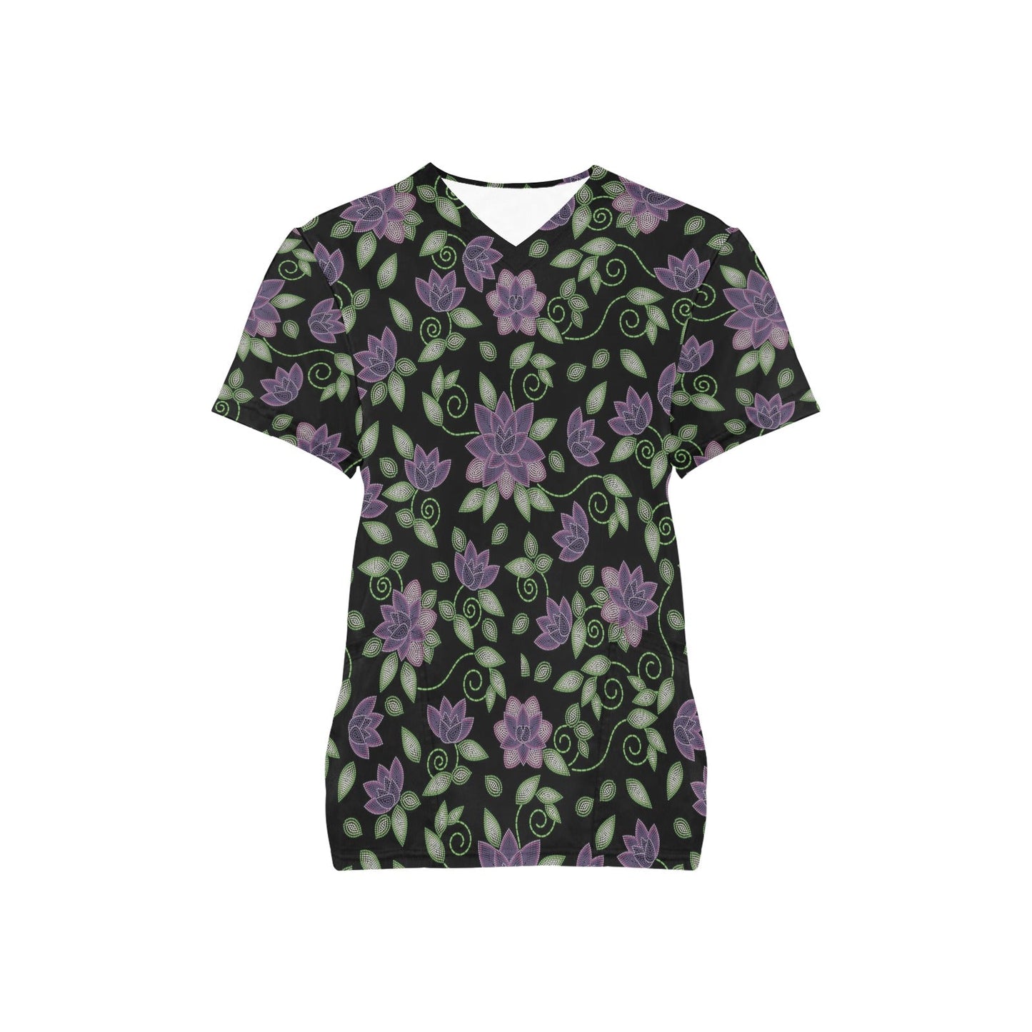 Purple Beaded Rose Scrub Top