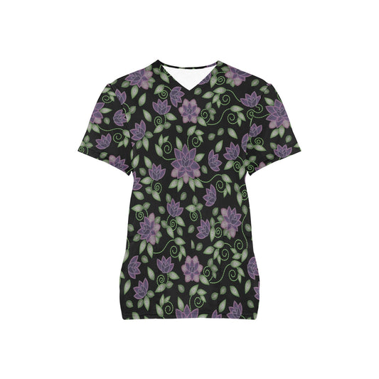 Purple Beaded Rose Scrub Top