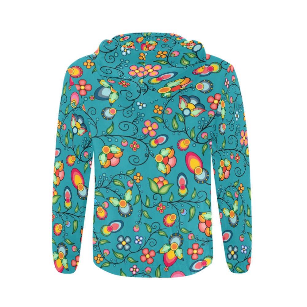 Floral Bounty Teal Zip Hoodie